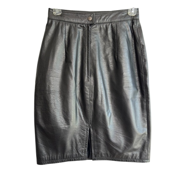 Byrnes & Baker Vintage Sexy Genuine Black Leather Pencil Skirt Women's Size 8 - Picture 2 of 13